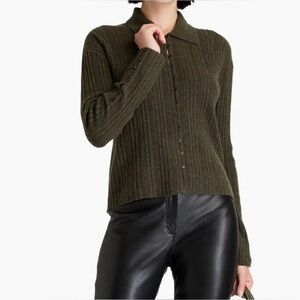 NAADAM olive green cashmere wool ribbed collared cardigan size Medium